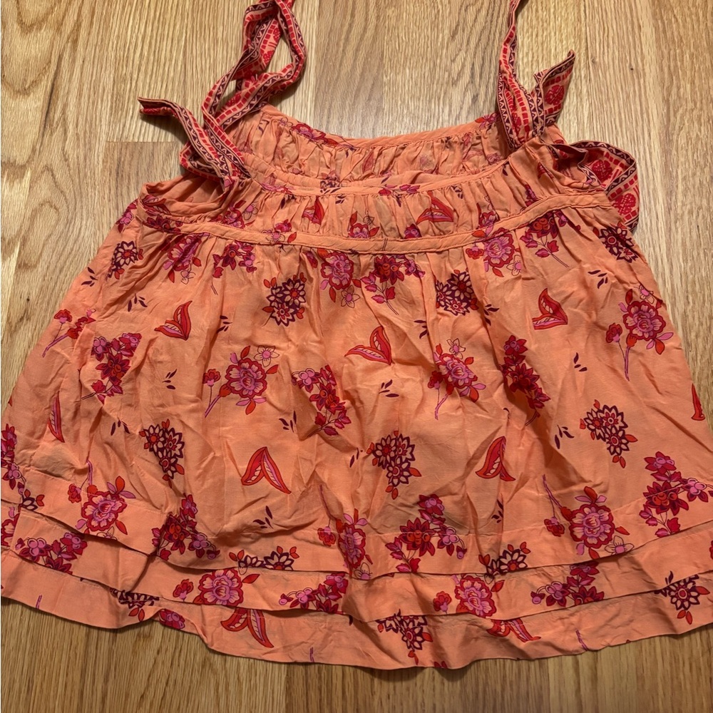 Anthropologie Orange Floral Sleeveless Blouse